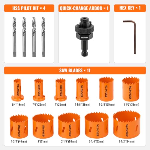 17PCS Bi-Metal Hole Saw Kit, 3/4"-2-1/2" Hole Cutters