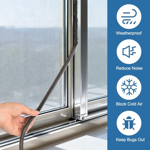 YoleShy 33 Ft Brush Weather Stripping Door Seal Strong Self-Adhesive Weather Stripping Window Seal Soundproofing Windproof Dustproof 0.35 in Wide x 0.2 in Thick, Grey - size: 0.35 x 0.2 inches