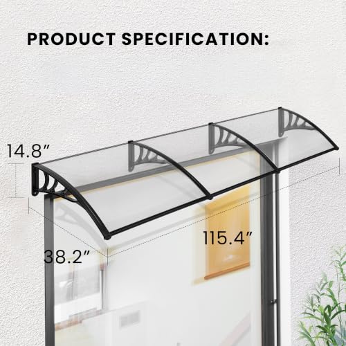 VIVOHOME Polycarbonate Window Door Awning Transparent 38 Inch x 115 Inch - color: Transparent, size: 38 Inch x 115 Inch