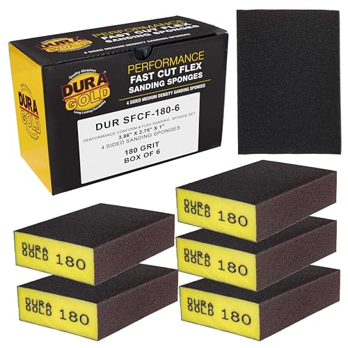 Dura-Gold 180 Grit 4-Sided Hand Sanding Block Sponges, 3.9" x 2.75" x 1" - style: 180 Grit