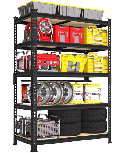 PrimeZone 5-Tier Garage Storage Shelves, Adjustable Metal Shelving, Black - size: 35.5"W x 12"D x 72"H