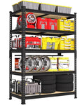 PrimeZone 5-Tier Garage Storage Shelves, Adjustable Metal Shelving, Black - size: 35.5"W x 12"D x 72"H