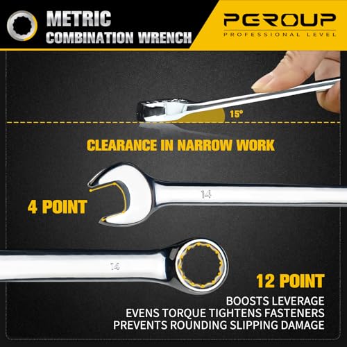 14mm Metric Combination Wrench, CR-V Steel with Mirror Polish, 12-Point Design, 15-Degree Offset, Perfect for Auto Repair, Household, Car & Truck Emergency - size: 14mm