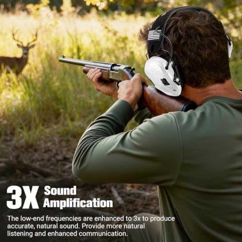 Electronic Shooting Ear Protection w/Gel Pads, 23dB NRR Active Noise Reduction & 3X Amplification Headset for Shooters - color: White