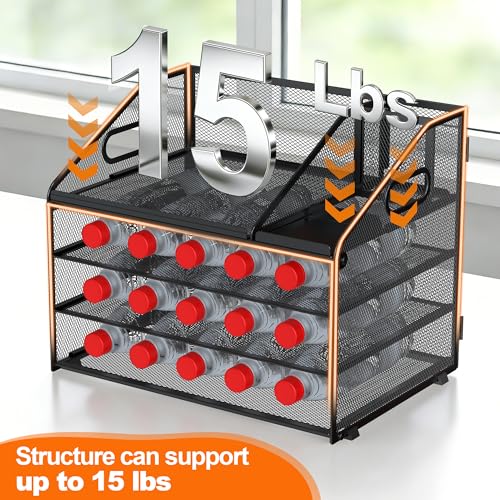 DocNest 4 Tier Metal Mesh Desk File Organizer with Phone Shelf, Black - color: Black, size: 12.6" x 9.1" x 10.3"