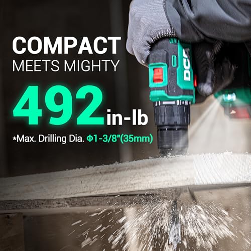 DCA 20V Brushless Hammer Drill Cordless, 492 in-lb Torque Impact Drill, 1/2" All-Metal Keyless Chuck,18+1+1, (0-450/0-1800RPM), 27000 IPM, Compact Design with 2.0Ah Battery & Charger,ADJZ2055i - style: 492 In-lb hammer drill