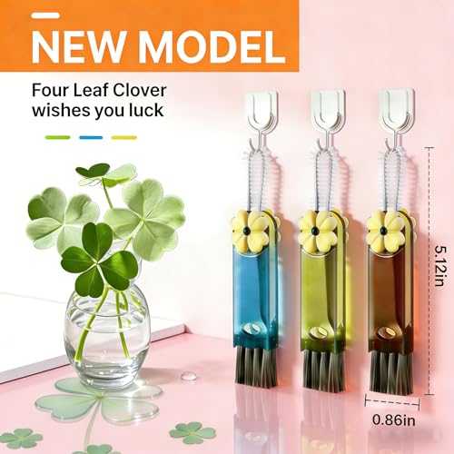 3 in 1 Cup Lid Cleaning Brush - Upgrade Cup Lid Brush, Portable Water Bottle Crevice Cleaner Brush for Tiny Cup Lid Detail, Bottle Tight Spaces Cup, Sealed Food Storage Containers with Lids(3 PCS) - color: Blue, Green, Black(four-leaf Clover)