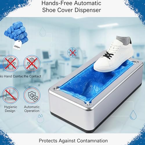 Shoe Covers Dispenser with 200pcs Shoe Cover Disposable Non Slip, User-Friendly and Reliable Shoe Cover Machine, Automatic Shoe Cover Dispenser for Home, Office, Factory Use