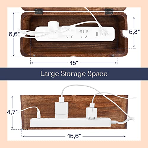 Mango Cable Management Box - Rustic Design (Natural, Large) | Mango Wood, Cable Organizer, Rustic Style, Modern Design, Desktop Storage - color: Natural