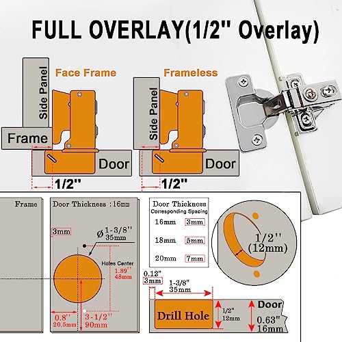 BESTEEL 24 Pack 1/2 inch Overlay Soft Close Cabinet Door Hinges for Kitchen Cabinet Hinges, 100 Degree Opening Angel, Stainless Concealed Kitchen Cabinets Hinge Self Closing with Drilling Tool &Manual - size: 24 PCS