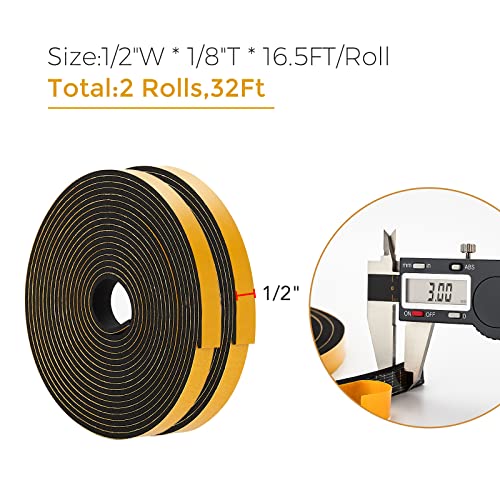 Ravinte Weather Stripping Door Seal, 1/2 x 1/8 Adhesive Foam Tape, 32 FT - color: Black, size: 1/2In x 1/8In x 32Ft