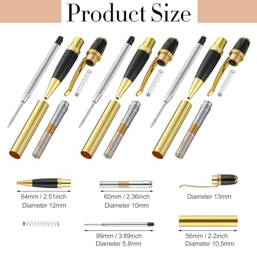 Colarr 12 Pack Woodturning Pen Kit Twist Ballpoint Pen Kit, Gold - color: Gold