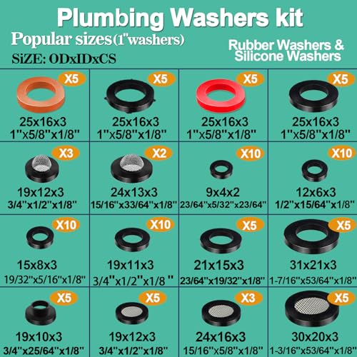 XBVV 37 Size 1075 Pcs Faucet Washers & O-Rings Kit & Plumbing Gasket 3-in-1 Home Universal Rubber Washers Assortment Kit for Faucet Hose Spigot Plumbing Seal Repair with Pick Hook