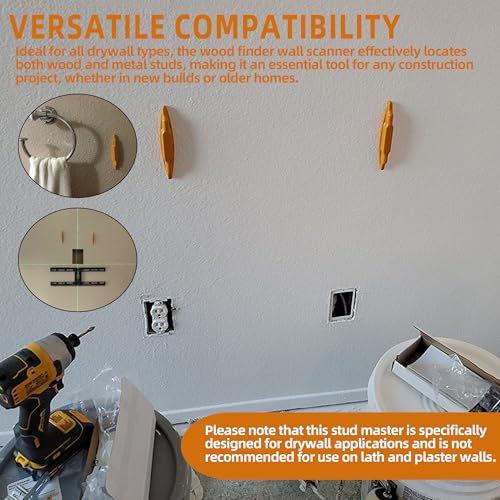 (2-Pack) Calvana Magnetic Stud Finder Wall Scanner, Stud Finder Magnet, Wall Detector Scanner, Compatible with All Drywall Construction, No Batteries Required, Wall-Friendly Construction，Easy to Use - color: Orange, 2pack