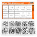 HELIFOUNER 200 Pieces #8-32 Phillips Countersunk Head Machine Screws Nuts Washers Assortment Kit, Coarse Thread, Fully Machine Threaded, 304 Stainless Steel - size: #8-32