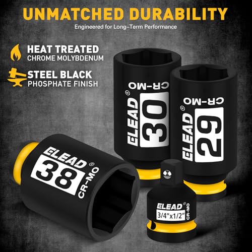 1/2'' Drive Deep Impact Socket Set: 11-Piece Metric Wheel Axle Nut Wrench Large Jumbo 27mm 29mm 30mm 31mm 32mm 33mm 34mm 35mm 36mm 38mm Car Spindle Joint High Torque Truck Bearing Locknut - style: Metric 6-Point