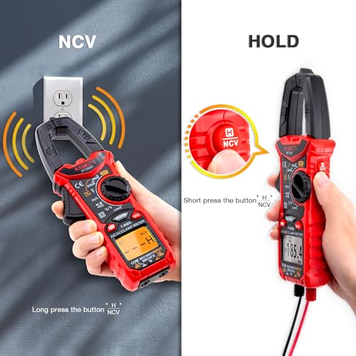 KAIWEETS HT206D Digital Clamp Meter T-RMS 6000 Counts, Multimeter Voltage Tester Auto-ranging, Measures Current Voltage Temperature Capacitance Resistance Diodes Continuity Duty-Cycle (AC/DC Current) - size: 6000 Counts