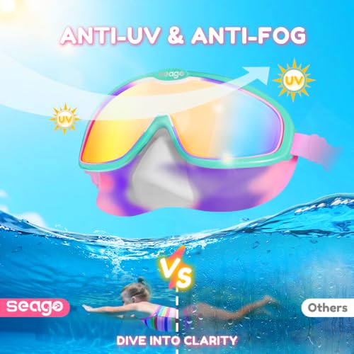 Seago Kids Swim Goggles with Nose Cover 2 Pack for 3-14 Anti-Fog Clear View - color: Blue & Cyan