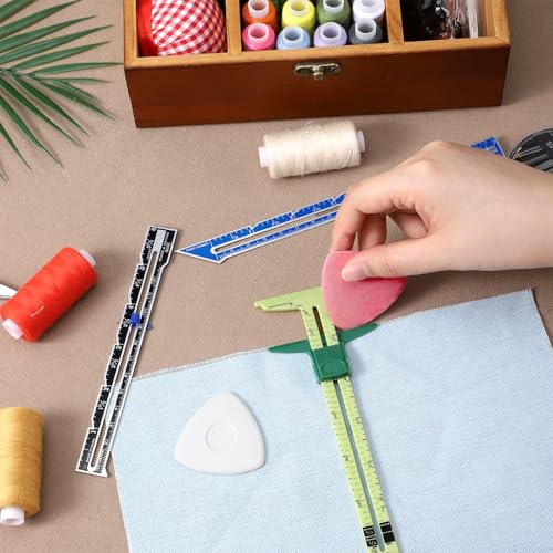 6 PCS Sewing Hem Ruler Measuring Tool Set, Ruler for Sewing 5-in-1 Gauge Rulers Hem Measuring Gauge, T-Shaped Tool for Precise Stitching Quilting Crafting Button Hole Marking