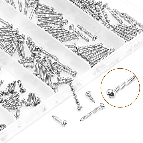 #2 x 1/4" 3/8" 1/2" 5/8" 3/4" Wood Screws Set, HELIFOUNER 250 Pieces Phillips Pan Head Self-Tapping Screws Assortment Kit, Phillips Pan Head Wood Screws, 304 Stainless Steel - size: #2