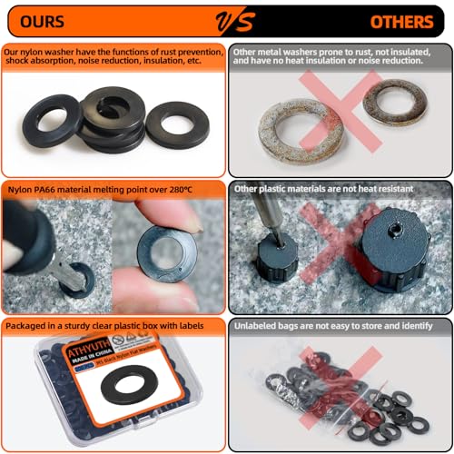 M5 Black Nylon Washers, 5mm ID, 10mm OD, 1mm Thickness, Plastic Flat Round Washers, 200 Pieces Nylon Washer Hardware Set - size: M5