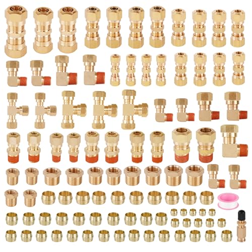 119PCS DOT Brass Compression Quick Connect Air Line Fittings Kit - size: 119pcs-1/4"/1/8"/3/8"/1/2"/5/8"/5/16" Kit, style: DOT Air Brake Line Fittings