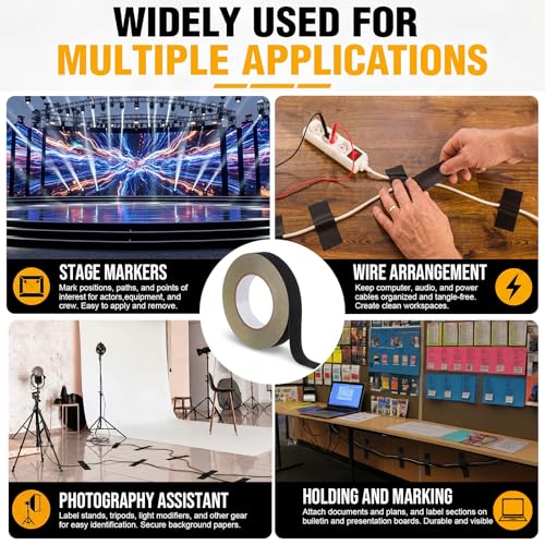 4 Pack Gaffers Tape, 1 in x 66 Yard Acetate Cloth Fabric Tape 0.2 mm Thick Black Electrical Wire Harness Insulation Tapes, Heat Resistant for Wire Wrap, Splicing, Multipurpose