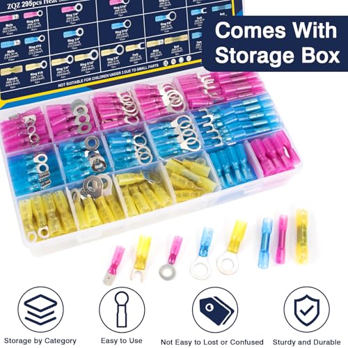 ZQZ 295Pcs Heat Shrink Marine Wire Connectors Assortment Kit, Waterproof - size: Heat Shrink
