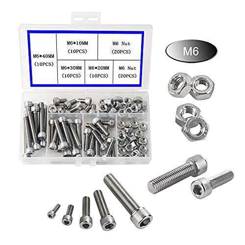 newlng M6 304 Stainless Steel Bolts and Nuts, Hex Flat Head Cap Bolts Screws Nuts Hexagon Socket Head Screw,Heavy Duty Hex Bolts Nuts Assortment, Head Mechanical Parts Combination Box - size: M6