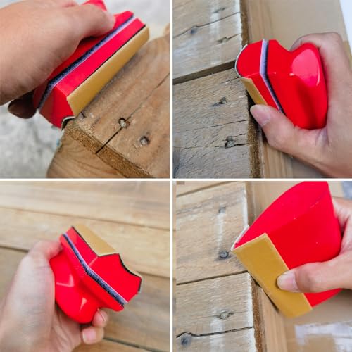 16-Piece Contoured Profile Hand Sanding Block Set with Hook and Loop Interchangeable Assorted Shapes Interchangeable Assorted Convex & Concave Shapes for Woodworking Furniture, Auto Paint and Crafts