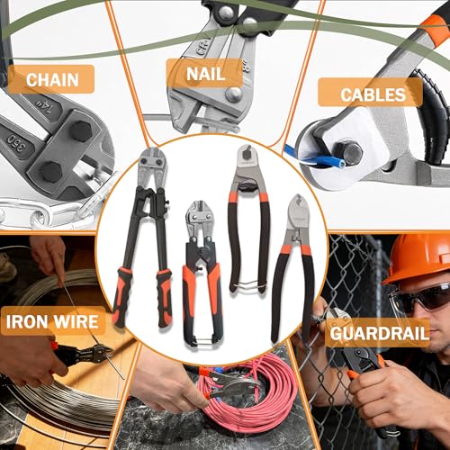 4-Piece Bolt Cutter Set, 14" & 8" Heavy Duty Bolt Cutters with Cr-V
