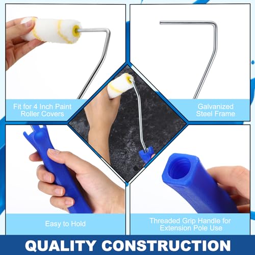 Leumoi 48 Pcs 4 Inch Mini Paint Roller Frame Threaded Grip Handle, Blue - color: Blue