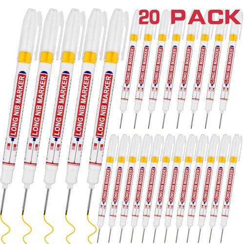 20 PCS Long Head Deep Hole Marker Pens,20mm Long Nib Marker,Longs Nose Markers,Waterproof Construction Markers Marking Tool,Permanent Marker Carpenter Ink marker Pens,Metal marking Pens,Yellow - color: 20PCS-20MM Yellow