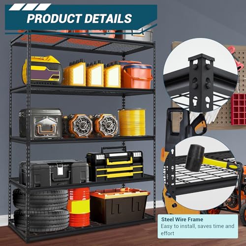 48x24x72 Inch Garage Shelving Heavy Duty, Storage Shelves 2500Lbs Capacity, Adjustable Metal Shelving Unit, 5 Tier Industrial Shelves for Basement Workshop - size: 48 x 24 x 72 inches