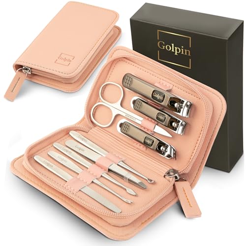 9 Pcs Manicure Set for Women Men & – Stainless Steel Manicure & Pedicure Kit with Travel Nail Grooming Case, Nail Clippers, Cuticle Tools – Gift-Ready Mens Manicure Kit & Womens Grooming Set - color: Pink