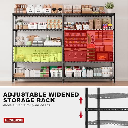 REIBII 72.8" W Storage Shelves Load 1600LBS, 5 Tier Metal Shelving Unit - size: 17.7" D x 72.8" W x 70.9" H