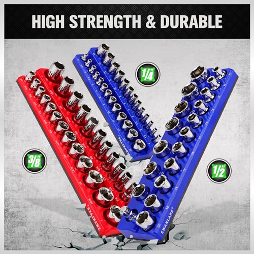 Magnetic Socket Organizer Set, 6PCS Socket Holder, 1/4", 3/8", 1/2" Sockets Holds 143 Pieces Magnetic Sockets Trays (Blue&red, 6 Pcs) - style: 6PCS Red/Blue