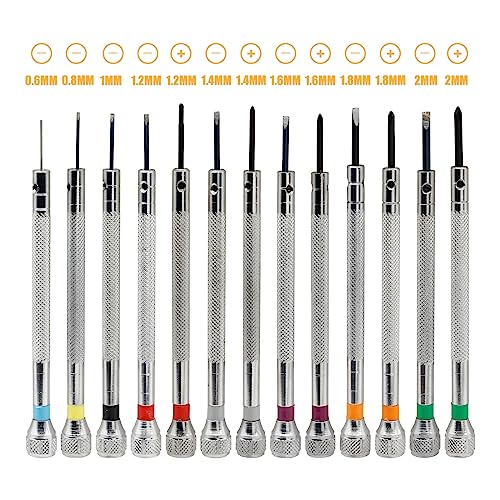 Hordion 13Pcs Micro Precision Screwdriver Set 0.6-2mm, Flat & Cross - size: 13Pcs Flat & Cross