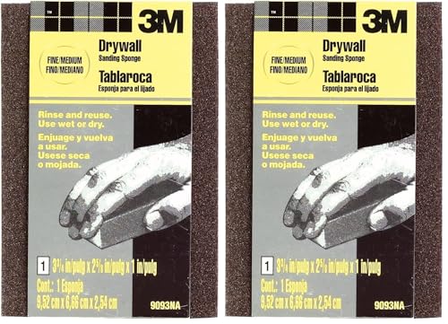 3M Small Area Drywall Sanding Sponge, 3.75 in by 2.625 in by 1 in, Fine/Medium (9093DCNA) (Pack of 2) - size: 3-3/4 in x 2-5/8 in, Pack of 2, style: Fine/Medium
