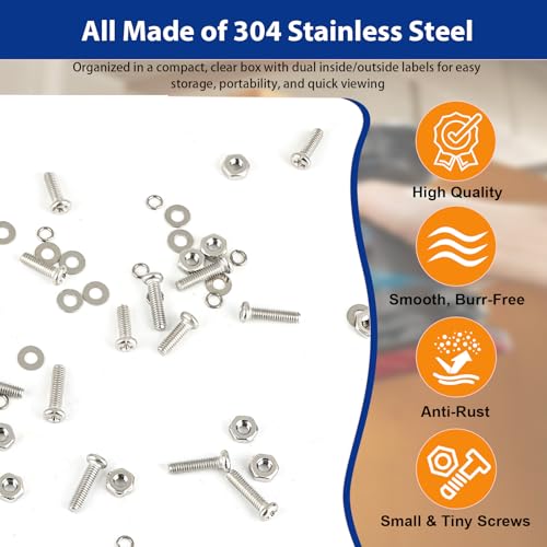 1670Pcs 304 Stainless Steel Metric Micro Screws Nuts Assortment Kit, M1 M1.2 M1.4 M1.6 M2 M2.5 Sizes, Phillips Pan Head Small Machine Screws for Arduino, Electronics, RC Models, DIY Projects