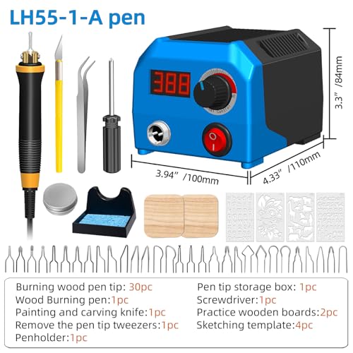FIRElood LH55-1 wood burning kit,wood burning tool,digitally adjustable temperature wood burner kit,professional wood burner tool kit for adults beginners craft,pyrography pen (LH55-A pen)