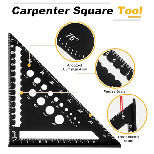 HARFINGTON Metal Square Ruler 7" Aluminum Alloy Carpenter Square Metric Woodworking Rafter Square Precision Scribing Tools with Rafter Conversion Table for Measuring and Marking, Black - color: Black, style: Metric