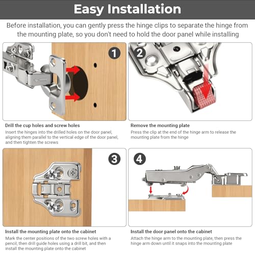4 Pcs 105° Soft Close Cabinet Hinges 35mm, 3D Full Overlay Hinge - size: Full Overlay