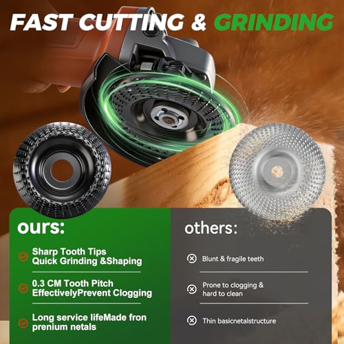5PCS Wood Carving Disc Set for 4 and 4 1/2 Angle Grinders, Grinding Wheel Shaping Disc with 7/8"-5/8" Arbor for Wood Carving,Tree Stump Cutting, DIY Woodworking & Wood Sculpting
