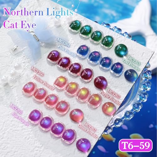 Double Rhythm Jelly Glass Cat Eye Gel Polish with Magnet 15ML Holographic Glitter Shimmer Translucent Sheer Color Magnetic Nail Polish Salon DIY at Home (Navy Blue-MC1264) - color: Aurora Blue Purple