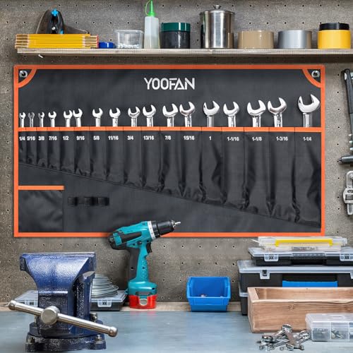 Wrench Roll Up Pouch – Wrench Organizer, Wrench Bag with Handle, Wrench Holder for Hanging - size: 17 Pockets SAE