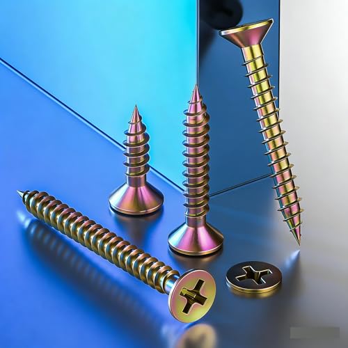 Wensilon (385PCS) Flat Head Yellow zinc Wood Screws, Quick Metal self Tapping Flat Head, Equipped with Dry Wall Plastic Anchor kit. - color: Yellow, size: Multi-Size Kit