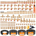 CheeMuii 156PCS Brass DOT Air Line Fittings with 4 Roll 100FT DOT Air Lines - size: 100FT-4ROLL-152PCS