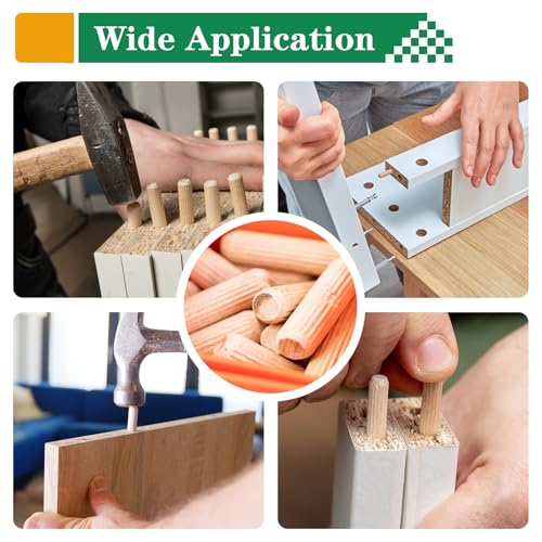 255Pcs 8 Values Wood Dowels Kit 1/4" 5/16" 3/8", Wooden Dowel Pins, Fluted Wood Dowels Rods for Crafts, Furniture, DIY Manual - size: 8 sizes-255pcs