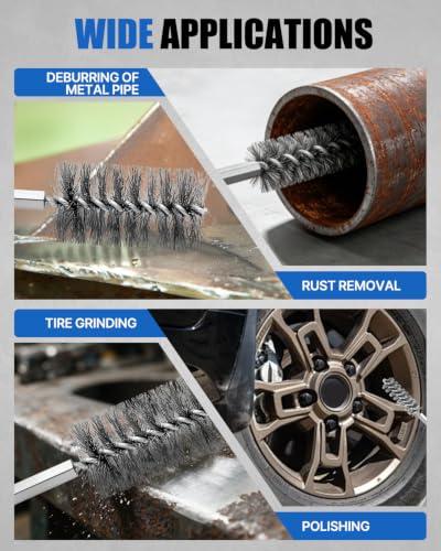 12 Pcs Stainless Steel Wire Bore Brush for Drill with 1/4” Hex Shank, Wire Brush Bore Cleaning Brush Set, Drill Attachment for Tube Cleaning, Pipes, Tubes, Polishing (5/16"-1-3/16")